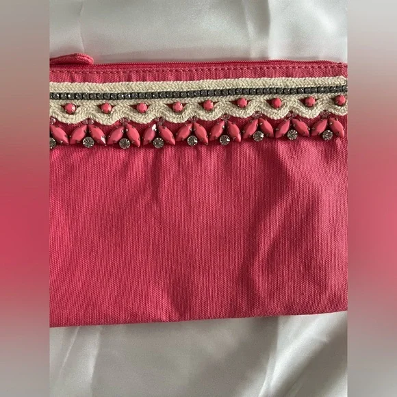 NWT LOFT Pink Clutch Bag with Beading - Picture 3 of 6